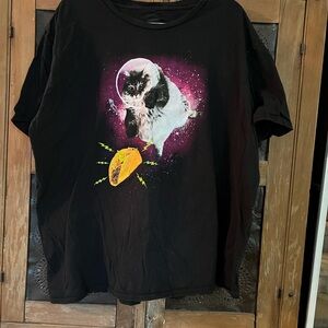 Hanes Black Tee with Space Cat Design